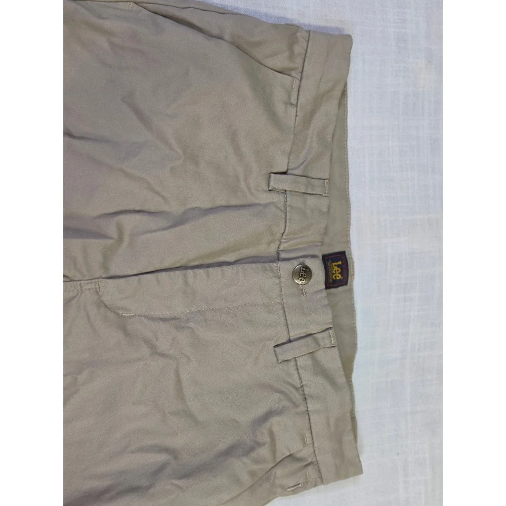 Lee Mens Khaki Chino Pants Straight Leg Tan Flat Front Stretch Trousers 34x34